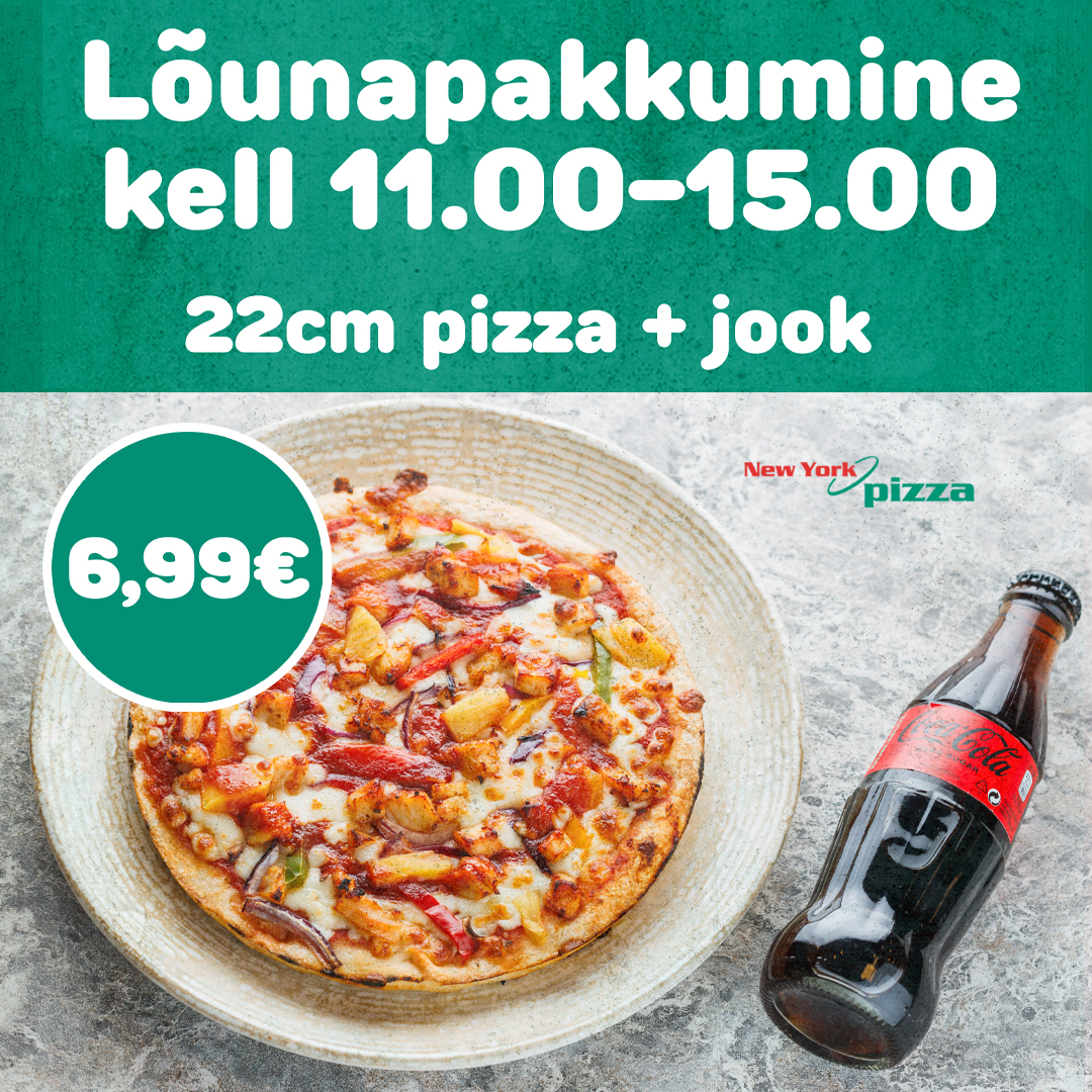 New york pizza lõunapakkumine esmaspäevast reedeni kell 11.00-15.00 Ükskõik milline 22cm pizza + jook 6.99.  
The post New York Pizza lõunapakkumine appeared fi